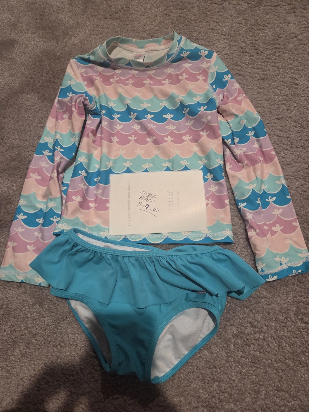Ruffle Butts Girls Pastel Wave Rash Guard Set - Teal, Pink, Lavender, Aqua